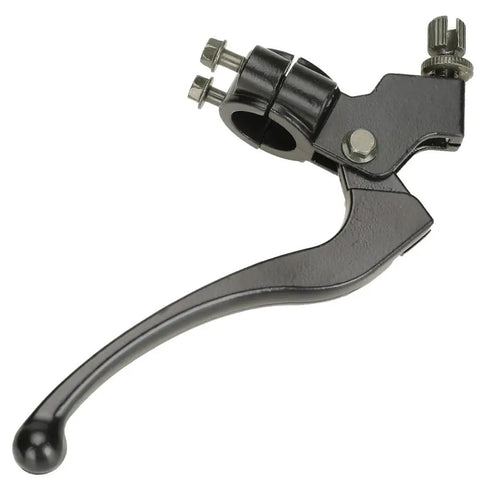 Beefy Seven Eighths Inch Universal Left Clutch And Brake Lever Perch for 50cc-125cc dirt bikes made of black aluminum mounted on 7/8 inch handlebars
