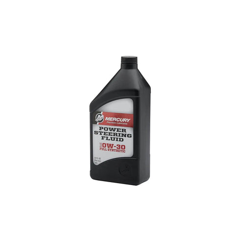Bottle of 0W30 Synthetic Power Trim And Steering Fluid For Marine Electric Systems, Compatible With Verado JPO Electric Steering And Zeus Drives, Transmission And Actuator Use, 32 Oz Quart, OEM Spec