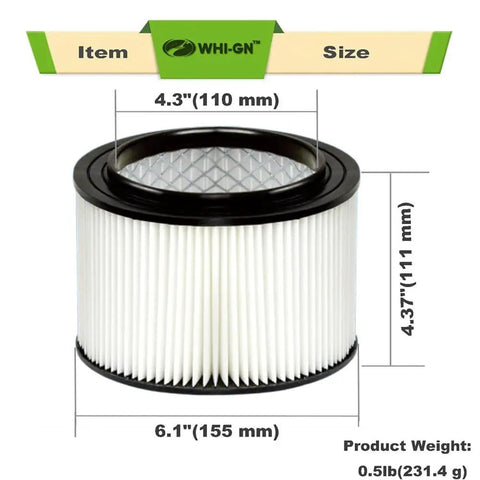 Washable cartridge filter dimensions for two pack washable cartridge filter and retainer set for four gallon wet dry vacuums with brush