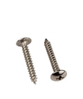 50 Piece Lot M4 X 20 Millimeter Phillips Cross Recessed Self Tapping Screws With Round Mushroom Pan Heads, display of two screws.