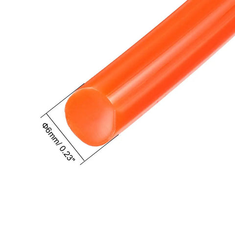 10ft 6mm PU Round Belt Urethane For Transmission And Conveyor Systems, orange belt, detailed view showing diameter measurement