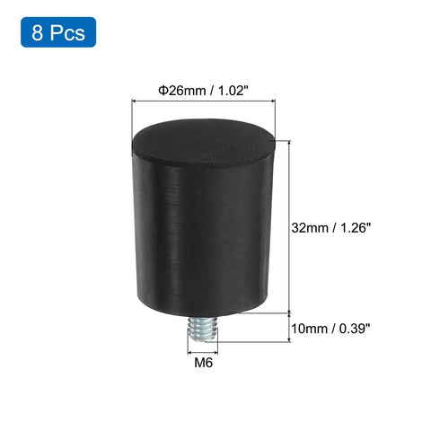 Adjustable Thread Leveling Feet Set Of 8 For Tables And Chairs Rubber Furniture Feet With M6 By 10mm Studs, 1.02x1.26 Inches, Black