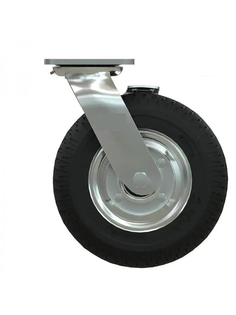Heavy Duty 8 Inch Inflatable Rubber Caster Wheel With Secure Brake For Hotel Luggage Cart Trolley And Garage Entrance side view detail