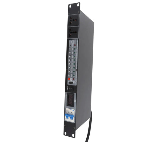 Keep Your Stage Gear Protected With This Rack Mount Power Sequencer Featuring A Slick Digital Display 10 Outlets Us Plug For Pa Systems Dj Rigs That Roll Smooth And Stay Rock Solid, showing a black 10 outlet rack mount power sequencer.