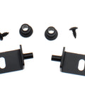 Top Shelf Black Pivot Hinges With Bushing Heavy Duty Concealed Door Hardware set, includes screws and black bushings.