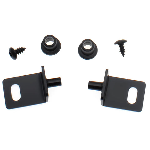 Top Shelf Black Pivot Hinges With Bushing Heavy Duty Concealed Door Hardware set, includes screws and black bushings.