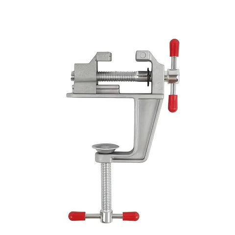 Dope Versatile Aluminum Alloy Vise For Desktop Or Handheld Use Adjustable Jewelry And Electronics Workstation Clamp Tabletop Ready Multi Function Metal Fixture For Crafting Repairs And Precise Holders, aluminum vise with red handles