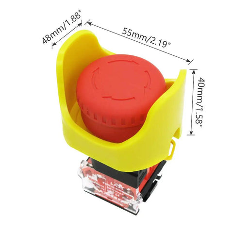 Heavy Duty Red Mushroom Emergency Stop Push Button Switch 1NC 1NO 22mm Mount, 40mm Button, Latching, Protective Cover
