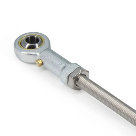 Rod End Bearings With 1/4 Inch Bore And 1/4-28 Female Thread, Spherical Ball Joint, Heavy Duty Steel Body, Hardened Bearing Steel Ball, 13 Degree Misalignment Capability, 7.7 kN Static Load, 4.5 kN Dynamic Load, side view