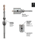Bosch T3911SC 1-3/16 in. SDS-Plus Speedcore thin-wall core bit, diagram showing mandrel and pilot bit