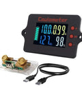 Hella Precise Pure Copper Shunt Battery Monitor Tracks 0 To 100 Amps Across 8 To 120 Volt Systems Featuring A Badass 32 Bit Chip And Usb Data Logging Plus Bidirectional Measurement For Solar Projects And RV Camper Builds, showing LCD display and copper shunt.