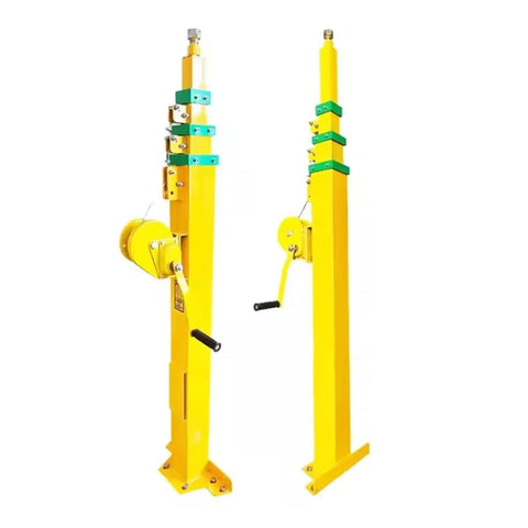 Heavy Duty Eight Meter Telescopic Mast Badass Rig With Knuckle Saver Mechanical Crank and Bright LED Floodlight viewed from the side.