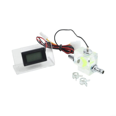 Three-Way Water Cooling Flow Meter With Blue LED Thermometer For Real-Time Liquid Cooling Systems, Ultra-Precise Flow Readout And Temperature Monitoring For PC Builds, DIY Water-Cooling Loops, And High-Performance Enthusiast Rigs.
