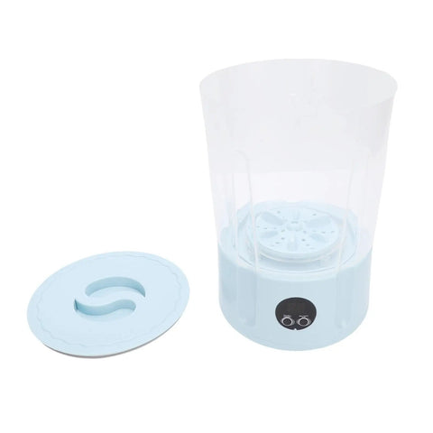 Rechargeable Cordless Mini Portable Washer With Turbo Water Tech Cleans Delicates Undies Socks And Towels With Gentle Kneading Action Dual Batteries, blue plastic washer with lid