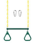 Heavy Duty Gym Rings Trapeze Swing Bar With 16 Inch Bar And 47 Inch Chain, Locking Carabiners, Monkey Bars For Backyard Playground
