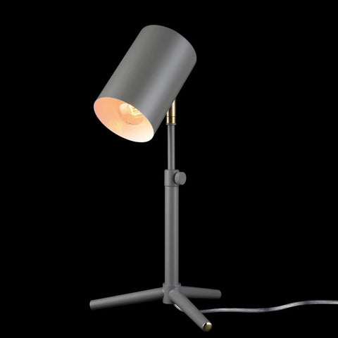 2 Light Desk Lamp Set in Matte Black With Matte Brass Accents, side view of one lamp showing shade and pivot joint
