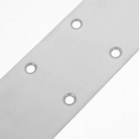 Close-up of Five Pack Heavy Duty Stainless Steel Straight Brace Brackets with multiple openings for furniture cabinets and shelves
