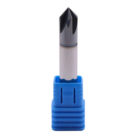 Solid Carbide Chamfer End Mill 4 Flute 90 Degree Chamfer Double End AlTiN Coated in blue holder