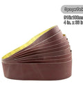 Pro Grade Aluminum Oxide Sanding Belts 4 X 36 Five Pack Heavy Duty Abrasive Strips stacked for woodwork and metal stripping.