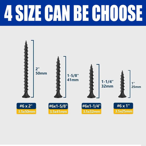 220 Pack One Quarter X 6 Phillips Drywall Screws For Sheetrock Wood Framing Workhorse Grade Carbon Steel body sizes 50mm to 25mm