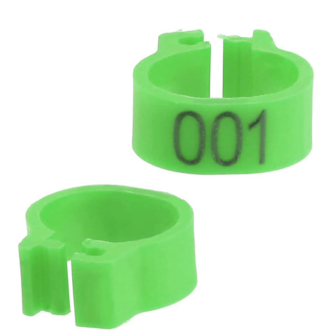 Green Pigeon Leg Bands Set With Numbered Foot Rings 8mm green clip numbers visible