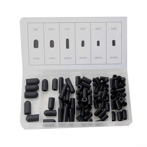 Super Cool 80-Piece Rubber Vacuum Line Cap Assortment With Six Sizes Of Hose Ends For Carburetor Manifold Automotive And High Temp Sealing Blocks For Tough Engine Bay Jobs, black rubber caps in storage case