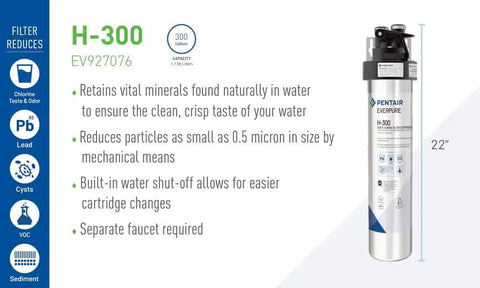 H-300 Quick Change Filter Cartridge For Everpure Drinking Water Systems, 0.5 Micron, 300 Gallon Capacity, Easy Replacement