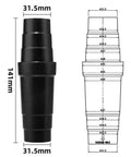 Black vacuum hose adapter; ABS material, 31.5 mm end diameter, 141 mm length; universal reducer.