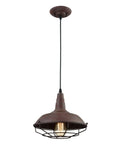 Barn Style Pendant Light with Rustic Rust Finish, Industrial Wire Cage Hanging Fixture for Kitchen Island and Hallway, ETL Listed