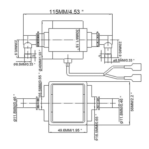 Technical diagram of AC 100 To 120V 60W Water Electromagnetic Solenoid Pump With 2400 CC Per Min Flow 2 Bar Pressure.