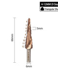 Super Sharp Hss M35 Cobalt Step Drill Bits Set For Stainless Steel And Metal, High Speed Spiral Flute Design With Hex Shank, Perfect For Heavy Duty DIY Projects And Precision Hole Cutting Tasks Like A Boss. 4-12mm 9-step triangular shank drill bit, 66mm long