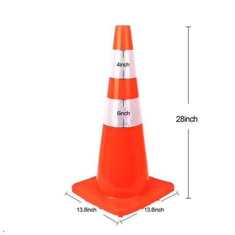 28 Inch Traffic Cones Set Of 12 Jobsite Ready High Visibility Plastic Road Cones PVC Safety Parking Cones For Traffic Construction Hazards Fluorescent Orange With 4 Inch And 6 Inch Reflective Strips Collar