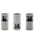 Three stainless steel 8mm to 5mm motor axle adapter for 1 to 8 scale RC cars, pinion gear coupler shaft sleeve replacement.