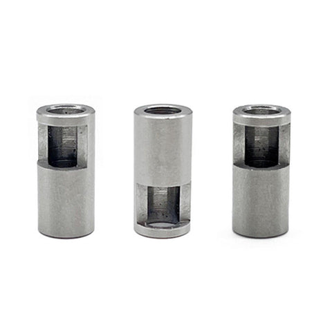 Three stainless steel 8mm to 5mm motor axle adapter for 1 to 8 scale RC cars, pinion gear coupler shaft sleeve replacement.