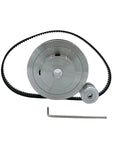 2GT Synchronous Pulley Kit With 80T And 20G Teeth For Serious 3D Printers, Includes 6mm Timing Belt And Bore Sizes From 8mm To 14mm For Rock Solid Speed Reduction Build And Super Smooth Motion Control. 2GT pulley kit with belt, metal pulleys, and hex key