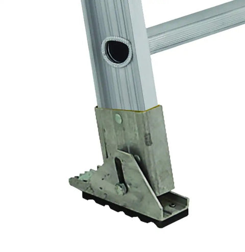 32 Foot Aluminum Extension Ladder With 300 Pound Load Capacity Type IA For Heavy Duty Home And Jobsite Use AE2232 Lightweight Yet Beefy And Easy To Tote For Quick Climb. foot base with swivel safety shoe and aluminum rail