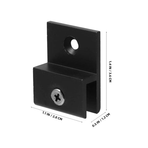 Heavy Duty Glass Fixing Clips Set, H Type Black Aluminum Alloy Wall Mount Clamps for mirrors and shelves.