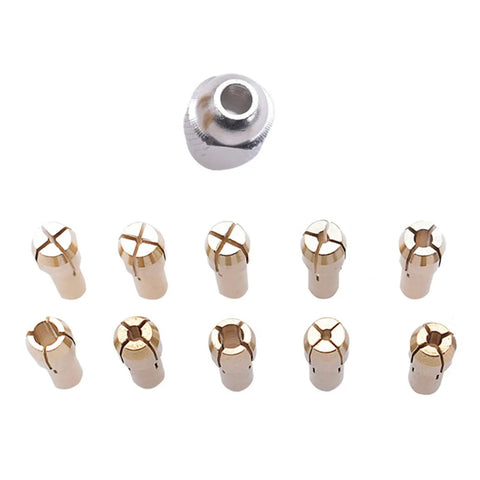 Beefy 11 Piece Brass Collet Chuck Set for Rotary Tools, Tight Grip and Precise Alignment, Includes 0.5 0.8 1.0 1.2 1.5 1.8 2.0 2.4 3.0 3.2 mm Diameters for Drilling, Polishing, Engraving and DIY Projects.
