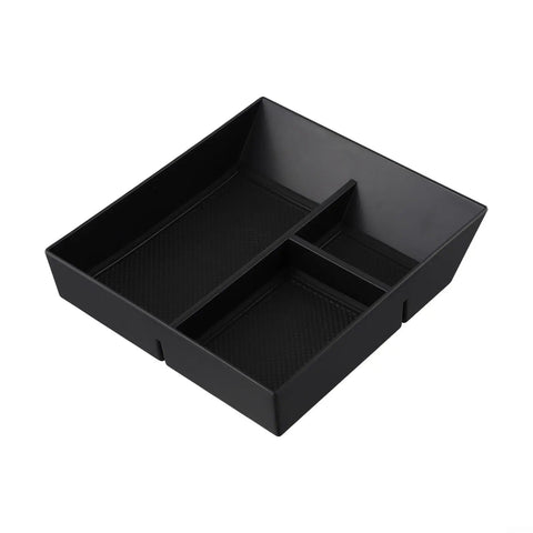 Custom Fit Center Console Organizer Tray For Tesla Cybertruck 2024 Plus features a matte ABS plastic insert with compartments.