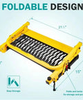 Hella Sturdy Folding Tire Step For Tesla Cybertruck Crew Featuring Heavy Duty Steel Frame With Grippy Steps To Make Garage Work A Total Slam Dunk This Week, showing foldable design, dimensions 21.5" x 4.3" x 15".