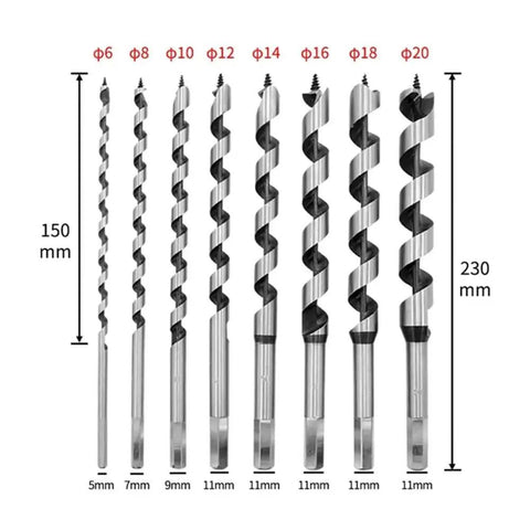 Image showing Badass Eight Piece Auger Drill Bit Set With Two Three Zero Millimeter Hex Shank for wood drilling tasks.