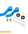 Shop Floor Tough 2 Pack 5/16 18 Cam Lock Clamps With Three Inch T Track Bolts And Rubber Washers For Woodworking Jigs Router Tables And Shop Benches Rapid Grip Tools, featuring blue cam lock handles, bolts, and washers.
