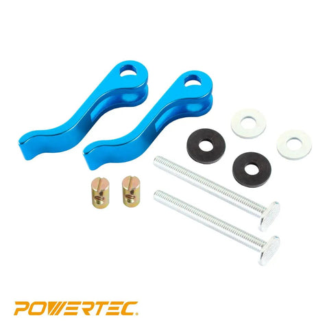 Shop Floor Tough 2 Pack 5/16 18 Cam Lock Clamps With Three Inch T Track Bolts And Rubber Washers For Woodworking Jigs Router Tables And Shop Benches Rapid Grip Tools, featuring blue cam lock handles, bolts, and washers.