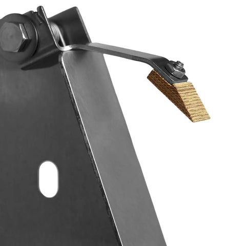 Close-up of Top Shelf Saw Cleaning Unit Assembly featuring Tough As Nails Carbide Block and rust resistant steel frame.