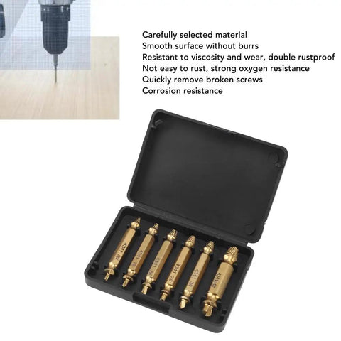 Get The Ultimate 6 Piece HSS 4341 Double Head Damaged Screw Extractor Kit For Stripped Bolts And Broken Fasteners In Sizes 2 To 12mm Made Tough With Titanium Coated Steel For Easy Removal Any Day, 6-piece case