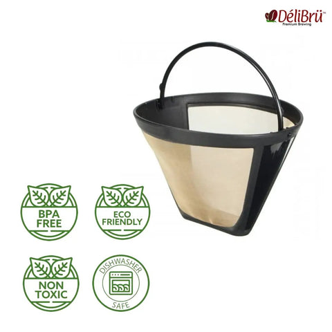 Gold Tone Cone Style Reusable Coffee Filter Size Two For DCC 450 Cuisinart Coffee Makers with BPA-free, eco-friendly features.