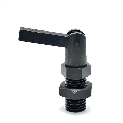 Heavy Duty Index Plunger Pin With Ergonomic L Handle For Dead On Alignment In Pro Garages And Workshop Sheds Smooth Action Metric Threaded Steel Build Quality, showing a black steel plunger with lever.