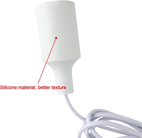 Plug In Hanging Light Kit showing silicone E26 E27 socket with 9.8 foot cord, white color, from 5 pack set, for living room or bedroom use.