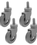4 Piece Heavy Duty Rubber Swivel Caster Wheels With Threaded Stem And Spring Loaded Setup For Slick Rolling On Mop Buckets Trash Dolly Furniture Carts Grey in gray color.
