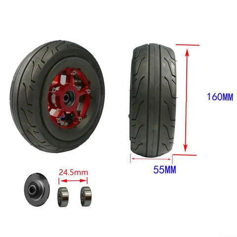 160mm Off Road Electric Skateboard Wheel With Aluminum Alloy Hub And Pneumatic Tire, side view and measurements displayed